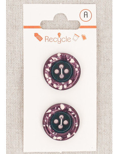 Cartão de 2 botões roxos 20 mm 4 furos - Borda enrolada terrazzo