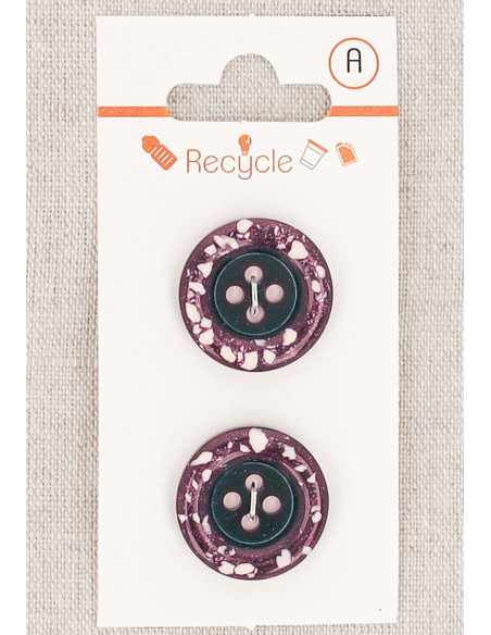 Cartão de 2 botões roxos 20 mm 4 furos - Borda enrolada terrazzo