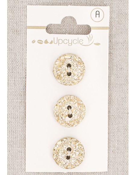 Cartela de 3 botões bege 15 mm 2 furos - Salpicados