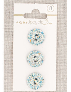 Cartela de 3 botões turquesa 15 mm 2 furos - Salpicados