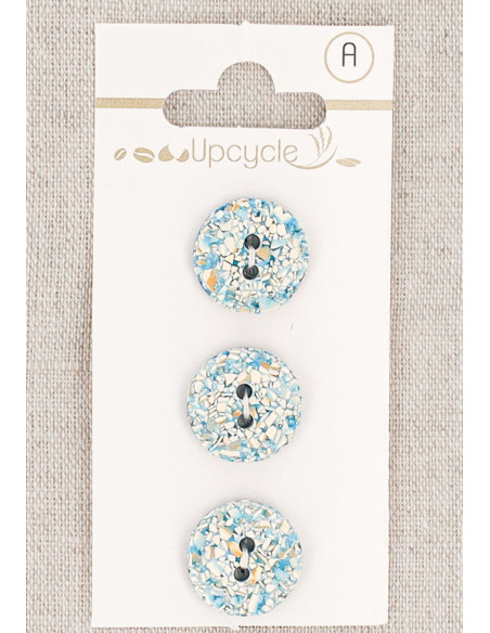Cartela de 3 botões turquesa 15 mm 2 furos - Salpicados
