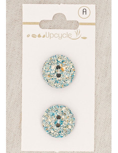 Cartela de 2 botões turquesa 18 mm 2 furos - Salpicados