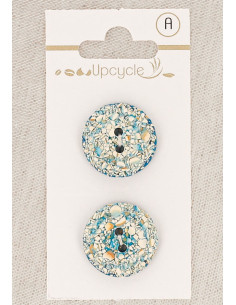 Cartela de 2 botões turquesa 20 mm 2 furos - Salpicados
