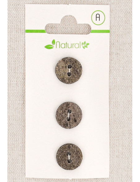 Cartão de 3 botões cinza 13 mm 2 furos - Texturizados