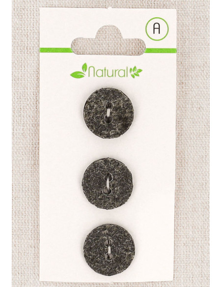 Cartão de 3 botões cinza 15 mm 2 furos - Texturizados