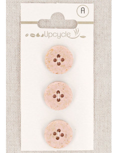 Cartela de 3 botões rosa 15 mm 4 furos - Grãos de arroz