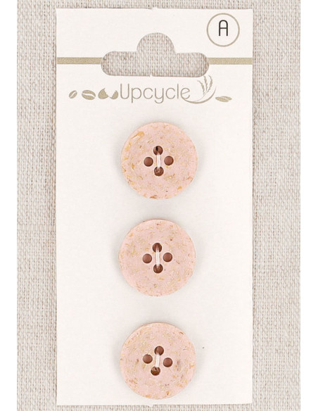 Cartela de 3 botões rosa 15 mm 4 furos - Grãos de arroz