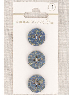 Cartão de 3 botões azuis 15 mm 4 furos - Grãos de arroz
