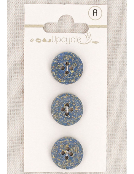 Cartão de 3 botões azuis 15 mm 4 furos - Grãos de arroz