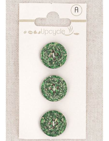 Cartão de 3 botões verdes 15 mm 4 furos - Grãos de arroz