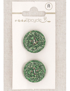 Cartão de 2 botões verdes 20 mm 4 furos - Grãos de arroz