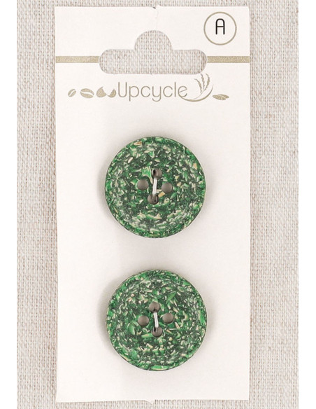 Cartão de 2 botões verdes 20 mm 4 furos - Grãos de arroz