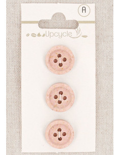 Cartela de 3 botões rosa 15 mm 4 furos - Grãos de arroz enrolados