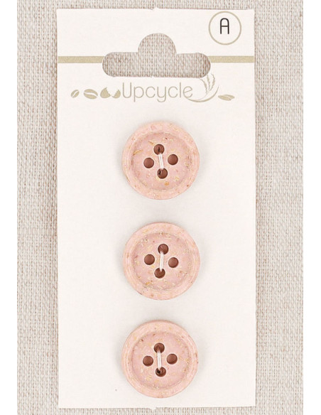 Cartela de 3 botões rosa 15 mm 4 furos - Grãos de arroz enrolados