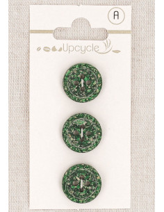 Cartão de 3 botões verdes 15 mm 4 furos - Grãos de arroz enrolados