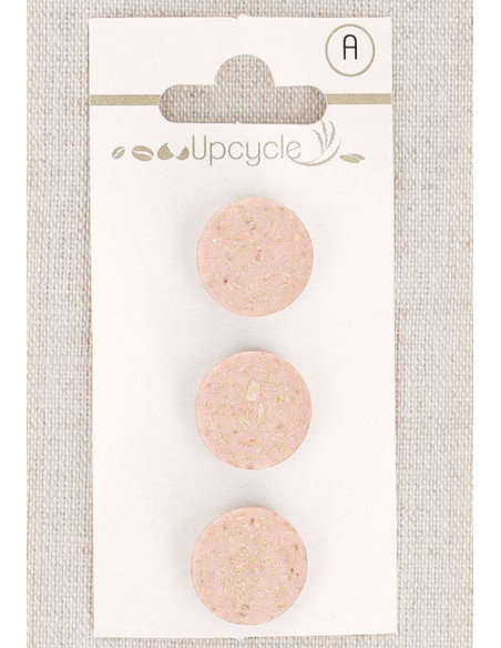 Cartela de 3 botões rosa 15 mm com haste - Grãos de arroz
