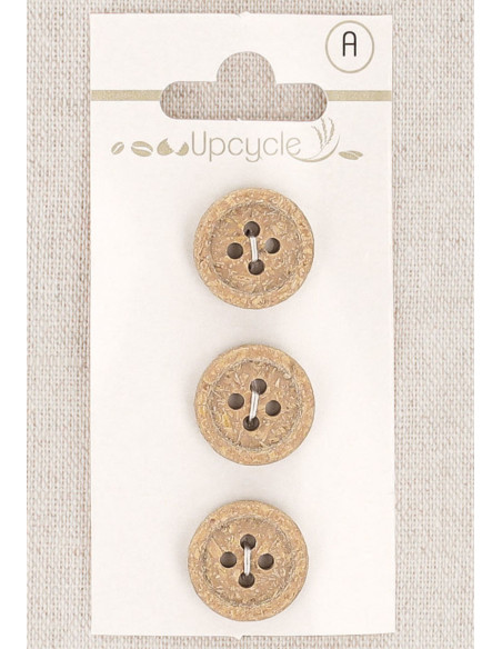 Cartela de 3 botões bege 15 mm 4 furos - Fantasias borda enrolada