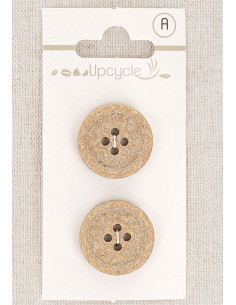 Cartela de 2 botões bege 20 mm 4 furos - Fantasias borda enrolada