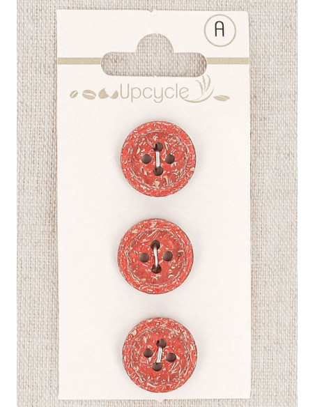 Cartela de 3 botões vermelhos 15 mm 4 furos - Fantasias borda enrolada