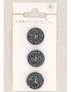 Cartão com 3 botões verde petróleo 15 mm 4 furos - Fantasias borda enrolada
