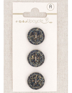 Cartão com 3 botões azul petróleo 15 mm 4 furos - Fantasias borda enrolada