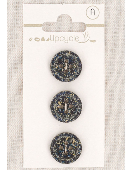 Cartão com 3 botões azul petróleo 15 mm 4 furos - Fantasias borda enrolada
