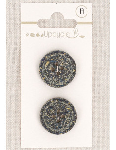 Cartão com 2 botões azul petróleo 20 mm 4 furos - Fantasias borda enrolada