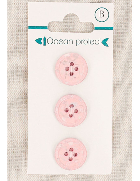 Cartela de 3 botões rosa 15 mm 4 furos - Borda enrolada