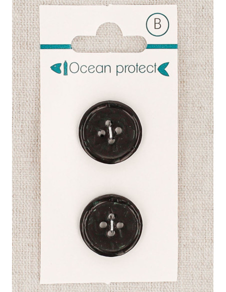 Cartão de 2 botões pretos 18 mm 4 furos - Borda enrolada