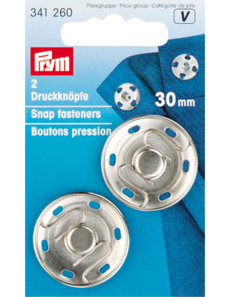 Botões de pressão para costurar 30 mm - Prata