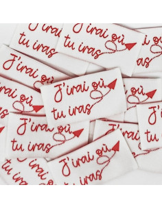 Conjunto de 5 etiquetas tecidas para costurar J´irai où tu iras