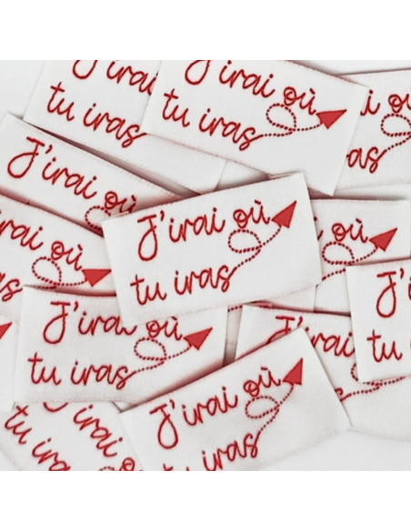 Conjunto de 5 etiquetas tecidas para costurar J´irai où tu iras