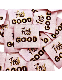 Conjunto de 5 etiquetas tecidas para costurar Feel Good lurex rosa