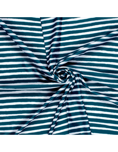 Tecido lycra fato de banho - Riscas azul petróleo