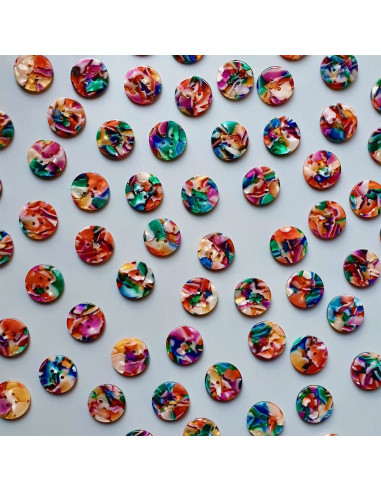 Pacote de 10 botões em biorresina 20 mm 4 furos - Caleidoscópio