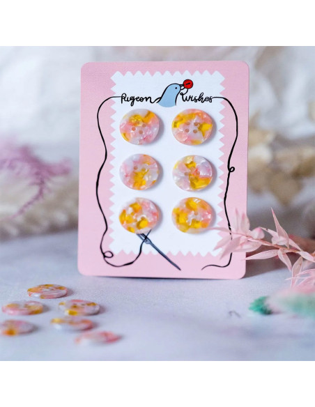Cartela de 6 botões em biorresina 25 mm 4 furos - Fanciful