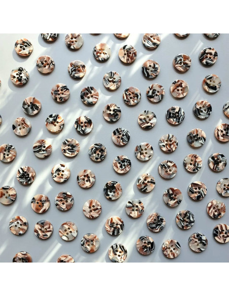Pacote de 15 botões em biorresina 15 mm 4 furos - Granito