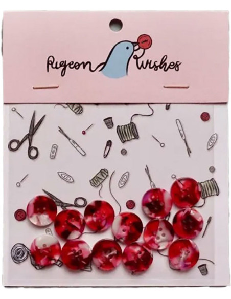 Pacote de 15 botões em biorresina 15 mm 4 furos - Cherry Bomb