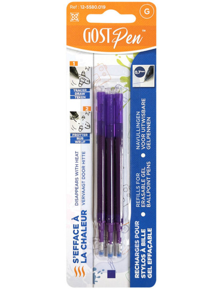 Conjunto de 3 recargas para canetas esferográficas apagáveis a calor - Violeta