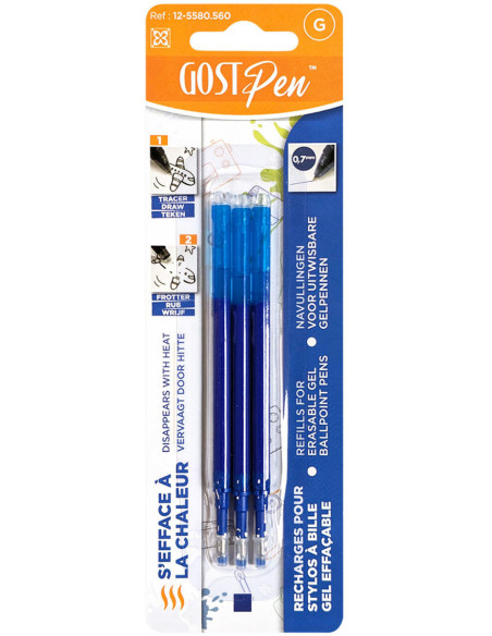 Conjunto de 3 recargas para canetas esferográficas apagáveis a calor - Azul marinho