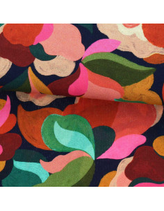 Tecido viscose fantasia - Abigael preto e multicolorido