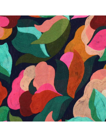 Tecido viscose fantasia - Abigael preto e multicolorido