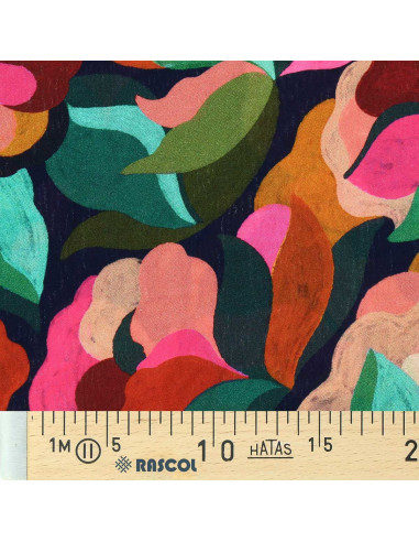 Tecido viscose fantasia - Abigael preto e multicolorido