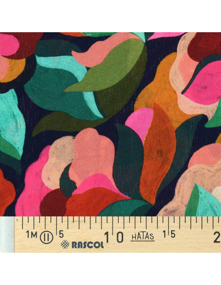 Tecido viscose fantasia - Abigael preto e multicolorido