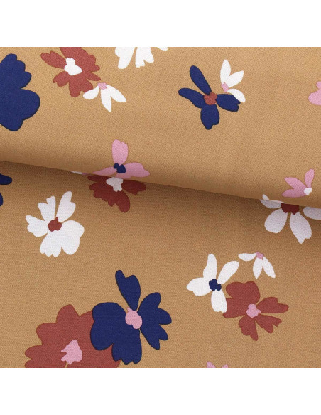 Tecido viscose fantasia - Aidina camel e azul