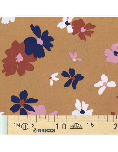 Tecido viscose fantasia - Aidina camel e azul