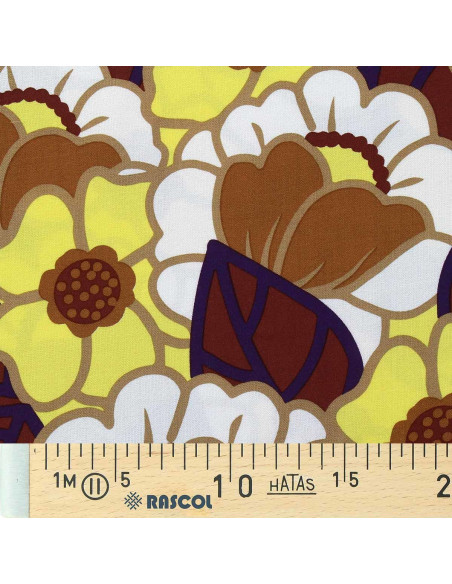 Tecido de viscose fantasia - Clemone cru e amarelo