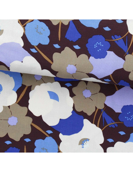 Tecido viscose fantasia - Georgina cacau e azul