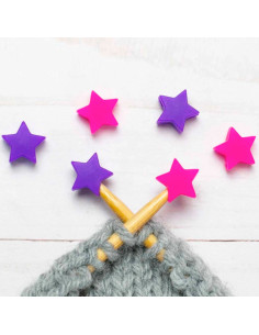 Tampões de malha para agulhas de tricô - Estrelas rosa e roxo