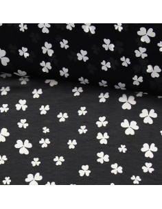 Tecido de musselina estampado - Trevo preto